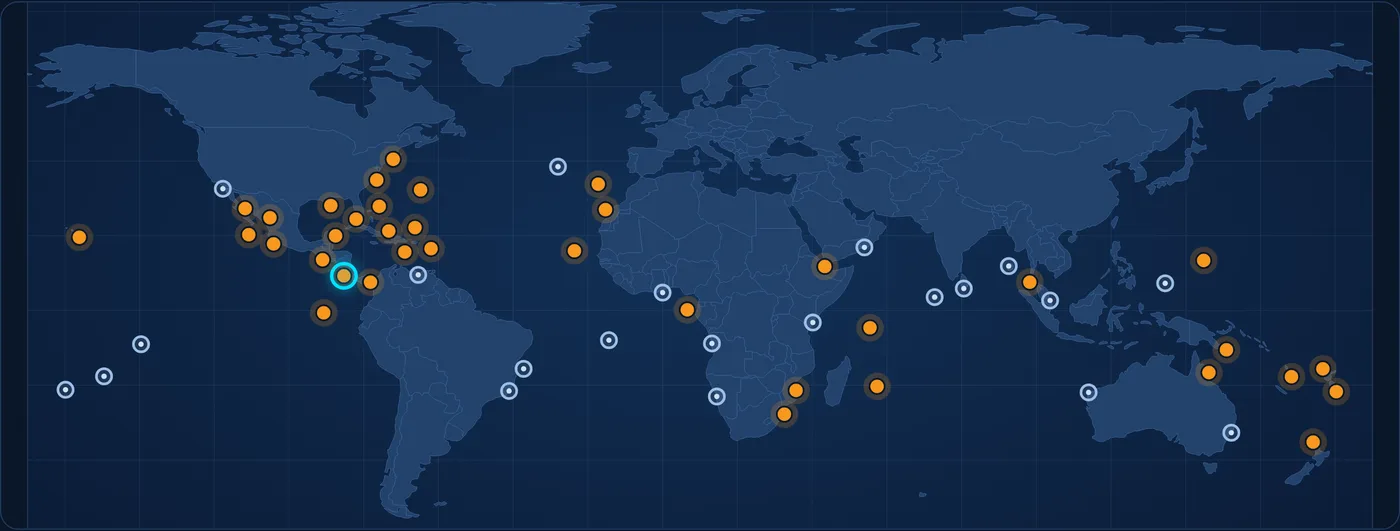 The Sportfish Hub interactive billfish season map, hot spots marked worldwide