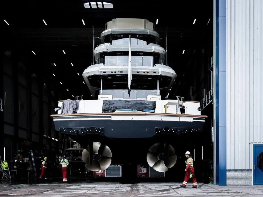 photo of the biggest sportfishing boat in the world during the building process